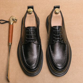 Ежедневни кожени мъжки обувки Оксфорд Ретро стил Мъжки обувки с връзки Нехлъзгащи се мъжки бизнес обувки Универсална официална рокля Плоска
