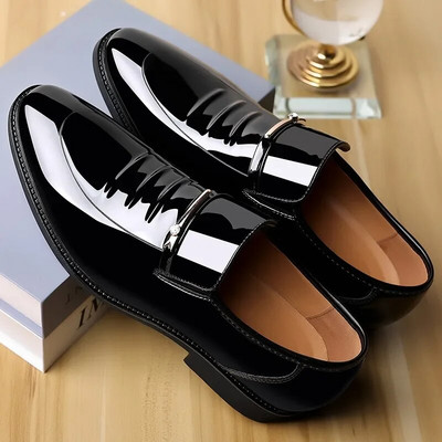 Large Size 47 Black Patent Leather Shoes Slip on Formal Men Point Toe Wedding Shoes for Male Elegant Business Casual Shoes