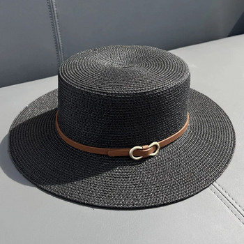 2023 Проста сламена лятна дамска плажна шапка Женска ежедневна панама шапка Дамска марка Дамска дамска сламена шапка с плоска периферия и сламена шапка за момичета Слънчева шапка