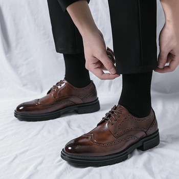 Ръчно изработени мъжки оксфордски обувки Wingtip Черни кожени броги Мъжки официални кожени обувки Класически бизнес официални мъжки обувки Оксфорд