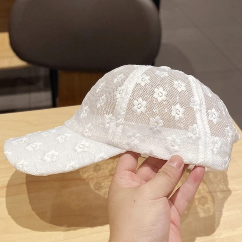 Vasaros nėrinių gėlių skrybėlė kvėpuojanti beisbolo kepurė moterims, tinklinės mergaitės, hip-hop mados moteriškos kepuraitės