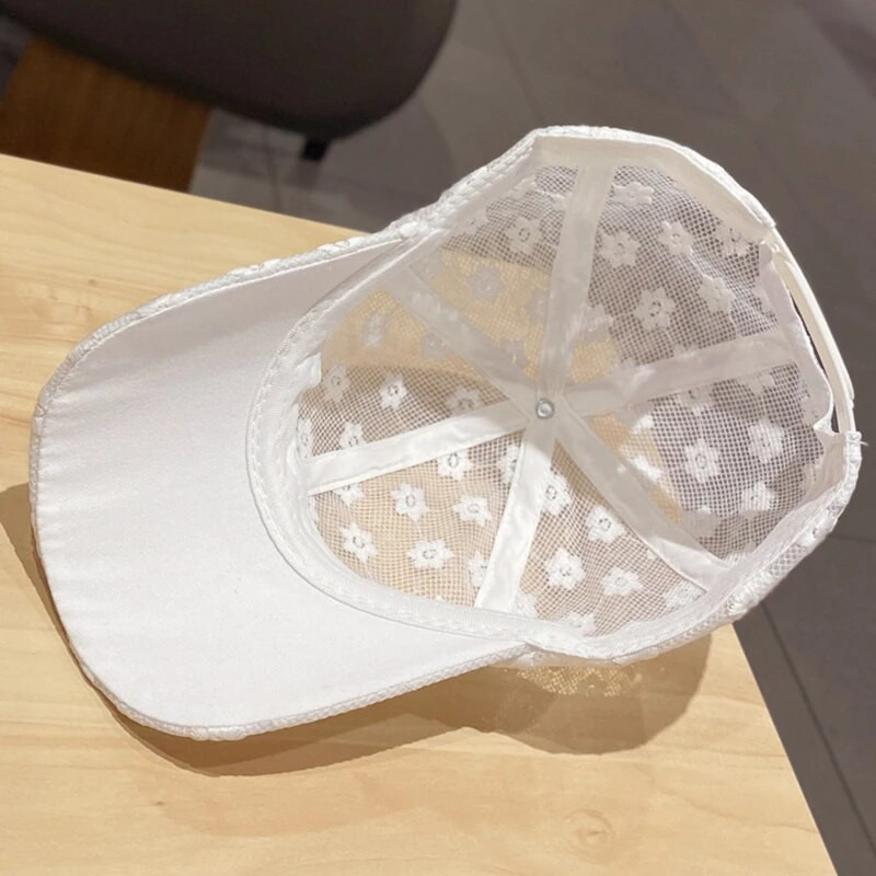 Vasaros nėrinių gėlių skrybėlė kvėpuojanti beisbolo kepurė moterims, tinklinės mergaitės, hip-hop mados moteriškos kepuraitės