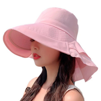 Дамски олекотени шапки с панделка Модна шапка със скрита опашка и дупка с голяма периферия Анти-UV слънцезащитни шапки Плажна предпазна шапка за врата Рибарска шапка