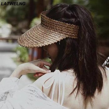 2023 ins Модна шапка с козирка за слънце за жени Сенник Лятна сламена плажна шапка Черна UV защита Ваканционни шапки на едро