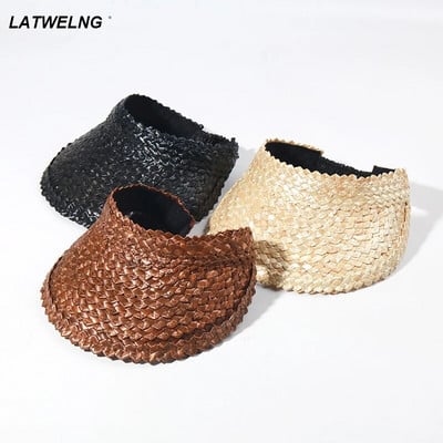 2023 m. madinga skrybėlė nuo saulės, skirta moterims Šiaudinė vasarinė paplūdimio kepurė nuo saulės, juoda apsauga nuo UV spindulių atostogų kepurės didmeninė prekyba