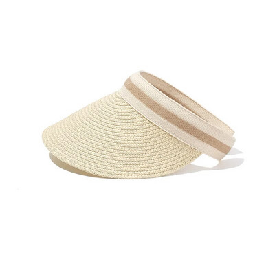 Ženske kape sa šiltom s mašnom Ženske šešire sa šiltom za sunce Ručno izrađene DIY Ljetne kape od slame Ležerni prazan cilindar Kape za plažu