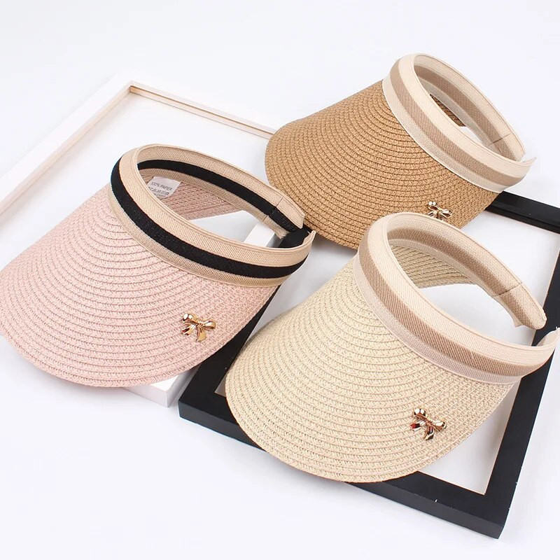 Ženske kape sa šiltom s mašnom Ženske šešire sa šiltom za sunce Ručno izrađene DIY Ljetne kape od slame Ležerni prazan cilindar Kape za plažu