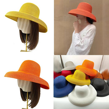 Πορτοκαλί καπέλο 2023 νέο γυναικείο καπέλο ηλίου σε στυλ Hepburn πτυσσόμενο καπέλο παραλίας με μεγάλο γείσο αντηλιακό καπέλο ταξιδιού шляпа соломенная