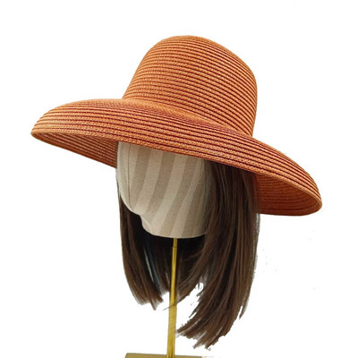 Πορτοκαλί καπέλο 2023 νέο γυναικείο καπέλο ηλίου σε στυλ Hepburn πτυσσόμενο καπέλο παραλίας με μεγάλο γείσο αντηλιακό καπέλο ταξιδιού шляпа соломенная