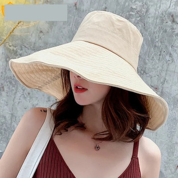 Южна Корея Шапка с голяма периферия Дамска пролет и лято Сгъваема туристическа шапка за слънце Шапка за слънце Едноцветна ежедневна рибарска шапка 버킷햇
