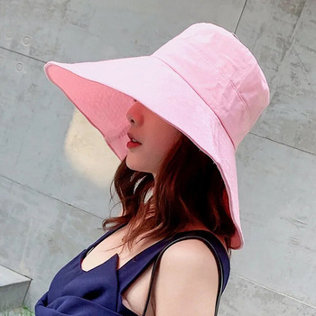 Южна Корея Шапка с голяма периферия Дамска пролет и лято Сгъваема туристическа шапка за слънце Шапка за слънце Едноцветна ежедневна рибарска шапка 버킷햇