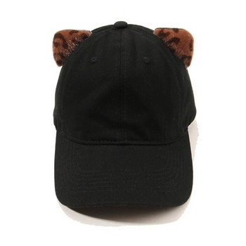 IL KEPS Дамска шапка за дамска шапка 3D сладко момиче Черен леопард с животински уши Дамска бейзболна шапка Слънчева шапка Топ Kpop Snapback BQM336