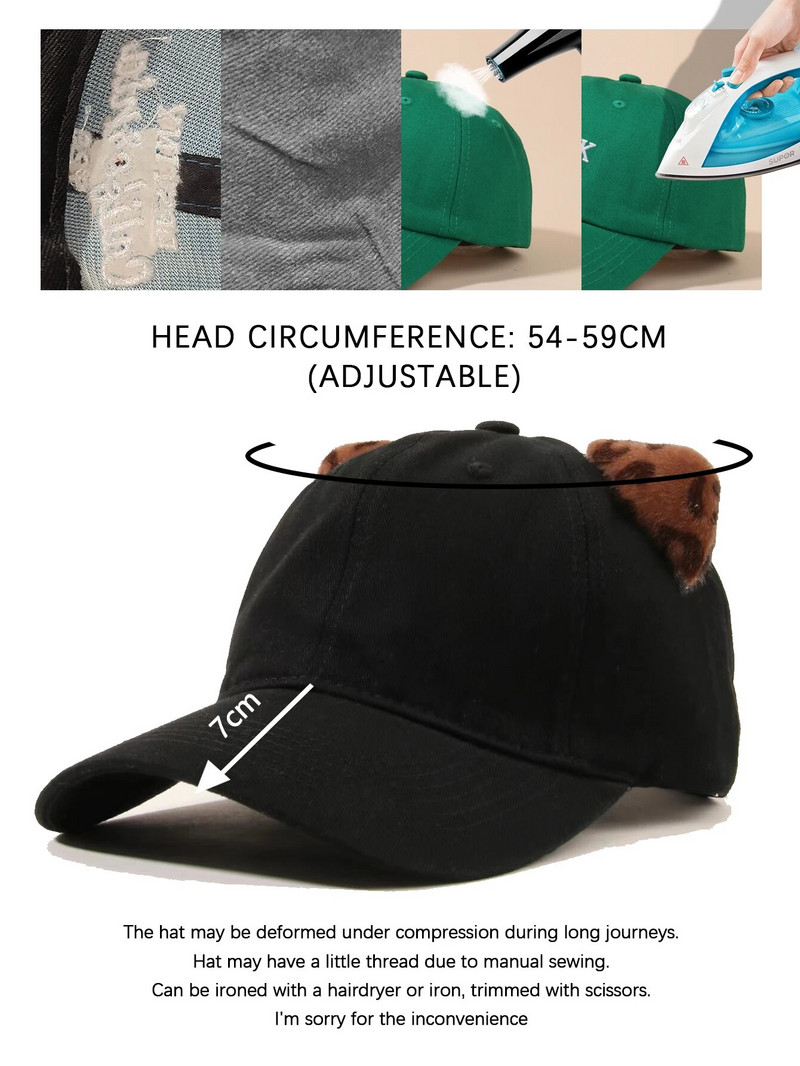 IL KEPS moteriška kepurė, skirta moteriškai kepurėlei, 3D miela mergaitei, juodai leopardo, gyvūno ausys, moteriška beisbolo kepurė nuo saulės, viršutinė Kpop Snapback BQM336