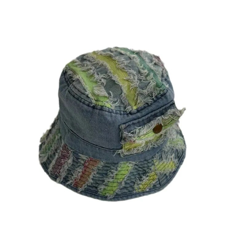 Japanski Niche Beggar Wind Denim Nošeni šešir s kantom Ulična moda Spajanje boja Vanjski suncobrani Ribarski šeširi za muškarce i žene