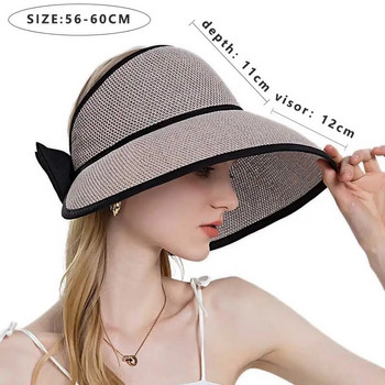 Γυναικείο καπέλο Καλοκαιρινό φαρδύ γείσο Αέρα Καπέλα ηλίου με προστασία UV Κορυφή Άδειο καπέλο Φιόγκος Κοίλο ψάθινο καπέλο Ρυθμιζόμενο γυναικείο πτυσσόμενο καπέλο παραλίας