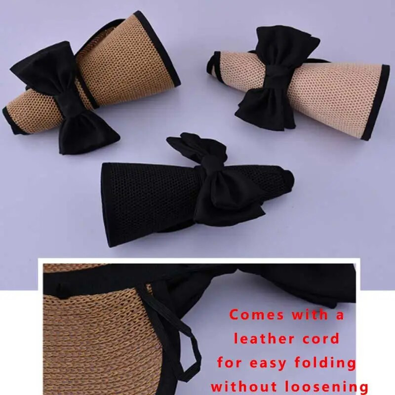 Női kalap nyári széles karimájú napfényvédő sapkák UV védelemmel felső üres kalap masni üreges szalmakalap állítható női összecsukható strandkalap