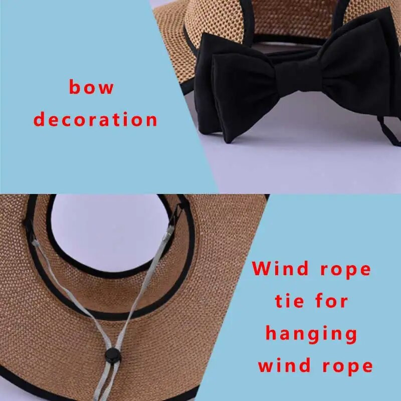 Női kalap nyári széles karimájú napfényvédő sapkák UV védelemmel felső üres kalap masni üreges szalmakalap állítható női összecsukható strandkalap