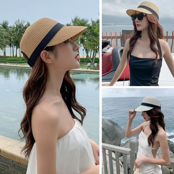 Летни дамски сламени шапки на открито, дишащи засенчващи слънцезащитни шапки с остриета, модни дамски бейзболни шапки за пътуване
