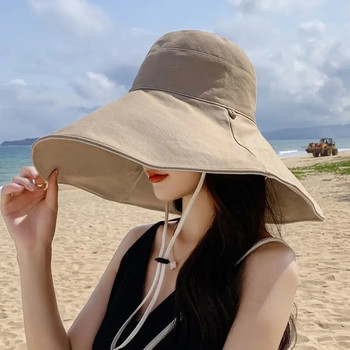 Лятна слънчева шапка с широка периферия за жени Панама шапка на открито Плажни анти-UV кофи шапки Сгъваеми женски слънцезащитни рибарски шапки