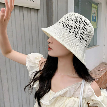 2022Νέο πλεκτό καπέλο με κουβά, πλεκτό με κάνναβη με κουβά που αναπνέει, με καπέλο ψαρά, καπέλο παραλίας Καπέλο Καλοκαιρινά καπέλα για γυναίκες