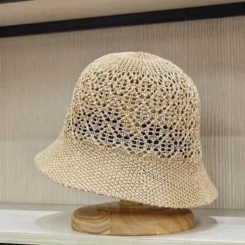 2022Νέο πλεκτό καπέλο με κουβά, πλεκτό με κάνναβη με κουβά που αναπνέει, με καπέλο ψαρά, καπέλο παραλίας Καπέλο Καλοκαιρινά καπέλα για γυναίκες