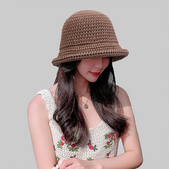 НОВА Дишаща ледена конопена плетена шапка с кофа за жени лятна шапка 2023 г. Модна навита рибарска шапка Външен сенник Шапка за мивка