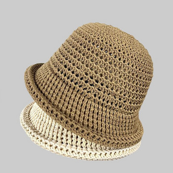 НОВА Дишаща ледена конопена плетена шапка с кофа за жени лятна шапка 2023 г. Модна навита рибарска шапка Външен сенник Шапка за мивка