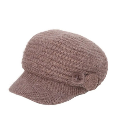 Спуснати шапки Топли шапки Шапка със заешка козина Затопляща шапка Добавете шапка с подплатена кожа Дамска есенно-зимна шапка Шапка с шапка с барета