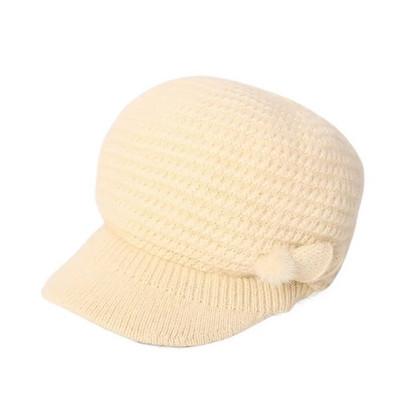 Спуснати шапки Топли шапки Шапка със заешка козина Затопляща шапка Добавете шапка с подплатена кожа Дамска есенно-зимна шапка Шапка с шапка с барета