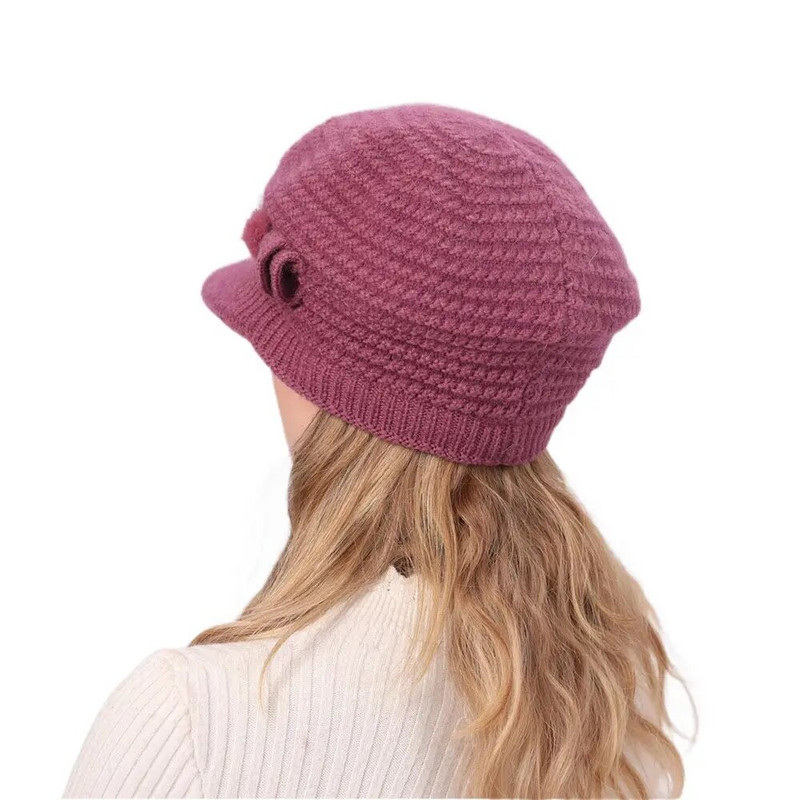 Спуснати шапки Топли шапки Шапка със заешка козина Затопляща шапка Добавете шапка с подплатена кожа Дамска есенно-зимна шапка Шапка с шапка с барета