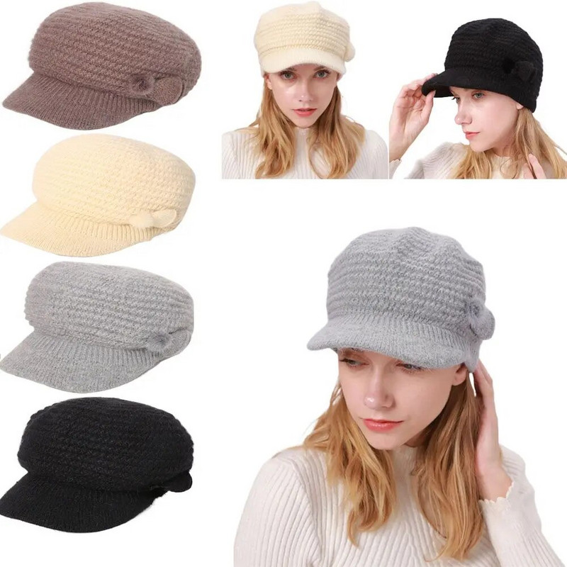 Спуснати шапки Топли шапки Шапка със заешка козина Затопляща шапка Добавете шапка с подплатена кожа Дамска есенно-зимна шапка Шапка с шапка с барета