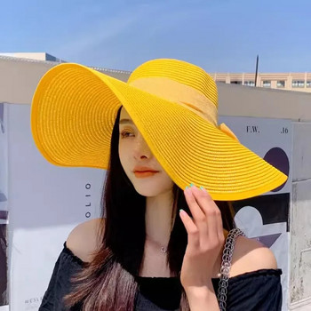 Лятна сламена шапка на плажа в корейски стил край морето с голяма периферия на открито слънцезащитна шапка слънчева ваканция сгъваема сламена шапка 여름모자 모자