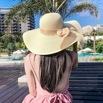 Καλοκαιρινό ψάθινο καπέλο παραλία Κορεατικού στιλ παραθαλάσσια με μεγάλο γείσο εξωτερική αντηλιακή προστασία καπέλο για διακοπές πτυσσόμενο ψάθινο καπέλο 여름모자 모자