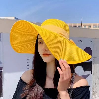 Ljeto slamnati šešir na plaži u korejskom stilu uz more s velikim obodom na otvorenom za zaštitu od sunca šešir za sunčanje odmor sklopivi slamnati šešir 여름모자 모자