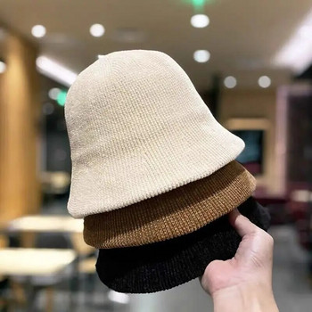 Μονόχρωμο καπέλο γυναικείο καπέλο μαλακό Vintage πλεκτά μάλλινα καπέλα ψαρά Φθινόπωρο Χειμώνας Ζεστό Καπέλο Παναμά Υπαίθριο Αδιάβροχο Streetwear