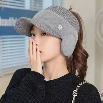 Дамска защита за уши Топла шапка Шапка с остри капачки Въздушна горна опашка Вълнена M Колоездене Студено плетена