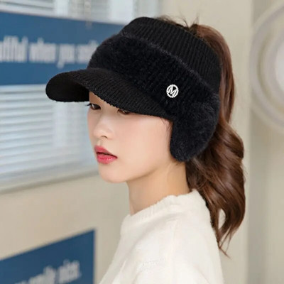 Ženska zaštita za uši, topla kapa, kapa sa šiljkom, zračni vrh, vuneni rep, M biciklizam, hladno pletena