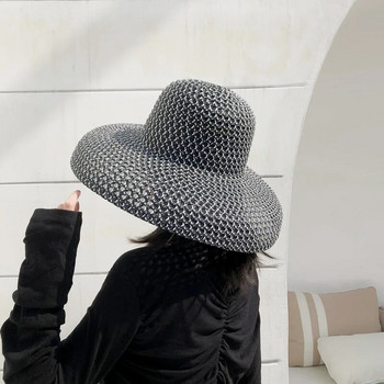 Καλοκαιρινό PP μαύρο και άσπρο ψάθινο καπέλο αντηλιακό καπέλο ηλίου αντηλιακό καπέλο για διακοπές παραθαλάσσια παραλία με μεγάλο γείσο καλοκαιρινό καπέλο ηλίου Καπέλο ηλίου