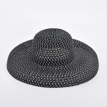 Καλοκαιρινό PP μαύρο και άσπρο ψάθινο καπέλο αντηλιακό καπέλο ηλίου αντηλιακό καπέλο για διακοπές παραθαλάσσια παραλία με μεγάλο γείσο καλοκαιρινό καπέλο ηλίου Καπέλο ηλίου