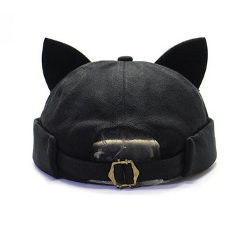 Y2K Hip Hop Caps Χαριτωμένα καπέλα αυτιών γάτας Ανδρικό ρετρό καπέλο Γυναικείο καπέλο χωρίς γείσο, μονόχρωμο καπό πανκ Harajuku Beanies