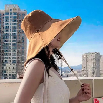 Γυναικείο καπέλο ηλίου με φαρδύ γείσο Αντι-UV Προστασία Πεζοπορίας Ψαράς Καπέλο Αναδιπλούμενο Καλοκαιρινό μασίφ βαμβακερό αναπνεύσιμο καπέλο παραλίας Bucekt