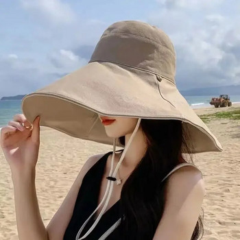 Слънчева шапка с широка периферия Дамска анти-UV защита Туризъм Рибарска шапка Сгъваема лятна плътна памучна дишаща плажна шапка Bucekt