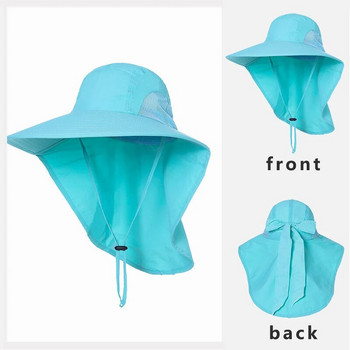 Лятна дамска слънчева шапка с шал, голям бантик, плътен цвят, дишаща капачка, бързосъхнеща, анти-UV плажна шапка за пътуване на открито