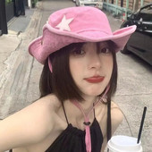 Nauja Y2K Lady Cow Bucket kepurė moterims INS Madinga, madinga džinsinė žvejo kepurė Retro žvaigždės lauko alpinizmo kepurė su dideliais kraštais