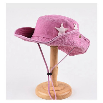 Нова дамска шапка Y2K Cow Bucket Hat за жени INS Fashion Trendy Denim Fisherman Cap Retro Stars Outdoor Mountaineering Cap Шапка с голяма периферия