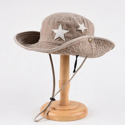 Nauja Y2K Lady Cow Bucket kepurė moterims INS Madinga, madinga džinsinė žvejo kepurė Retro žvaigždės lauko alpinizmo kepurė su dideliais kraštais