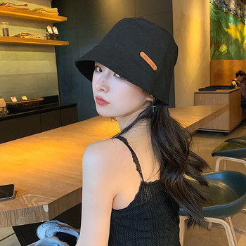 Καλοκαιρινό γυναικείο καπέλο κουβά μονόχρωμο καπέλο ψαρά για θηλυκά Κορεάτικα πτυσσόμενα βαμβακερά αντηλιακά καπέλα με φαρδύ γείσο