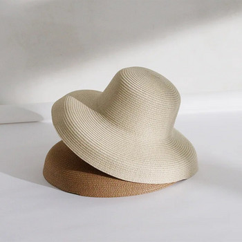Ръчно изработена дамска лятна слънчева шапка в японски стил Хепбърн с големи стрехи Плажна слънчева шапка Празнична сгъната рибарска шапка Темперамент Плоска шапка