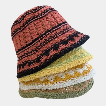 Καλοκαιρινό καπέλο για γυναίκες Χειροποίητο βελονάκι που αναπνέει βαμβακερό και λινό καπέλο κουβά Γυναικείο Μοντέρνο Καπέλο Ψαρά Μαύρο Καπέλο λεκάνης