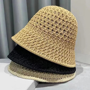 Летни шапки за жени Ретро плоска увиснала шапка с периферия Ръчно изработена сламена шапка Дамска външна слънцезащита Плажна сламена шапка Сгъваема
